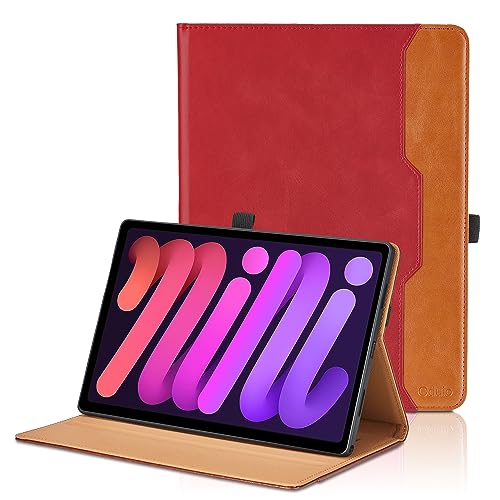 Hülle für iPad Mini A17 Pro/iPad Mini 7 2024 / iPad Mini 6 2021 8,3 Zoll 2021 Leder Schutzhülle mit Tasche und Stifthalter, Auto Schlaf/Aufwach Funktion Smart Cover mit Stand Funktion - Rot von Oduio