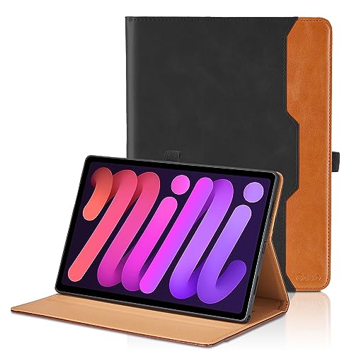 Hülle für iPad Mini A17 Pro/iPad Mini 7 2024 / iPad Mini 6 2021 8,3 Zoll 2021 Leder Schutzhülle mit Tasche und Stifthalter, Auto Schlaf/Aufwach Funktion Smart Cover mit Stand Funktion - Schwarz von Oduio