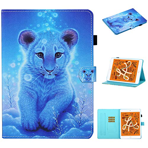 Hülle für iPad Mini 7.9 Zoll, iPad Mini 5/4/3/2/1 PU Leder Schutzhülle Stoßfest Flip Cover mit Standfunktion und Kartensteckplatz Klapp Wallet Case,Blau Tiger von Oduio