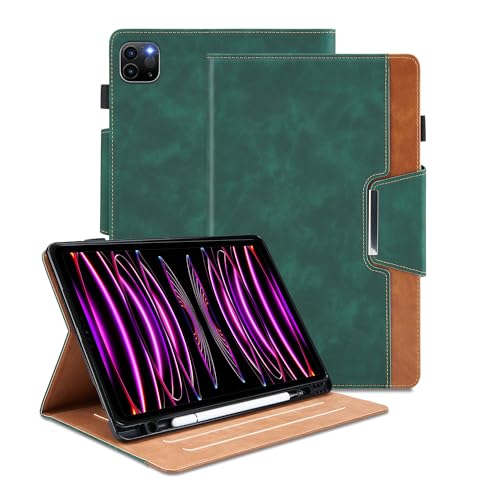 Hülle für iPad Pro 11 Zoll 2022/2021/2020/2018 (4/3/2/1 Generation) mit Stifthalter, PU Leder Multi-Winkel Ständer Folio Schutzhülle Case mit Kartentasche und Auto Schlaf/Wach Smart Cover, Grün von Oduio