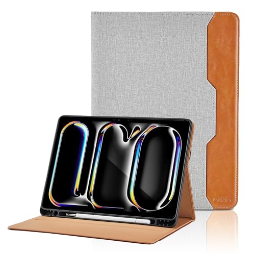 Hülle für iPad Pro 11 Zoll Hülle M4 2024 PU Leder Schutzhülle mit Tasche und Stifthalter, Auto Schlaf/Aufwach Funktion Smart Cover mit Stand Funktion - Grau von Oduio