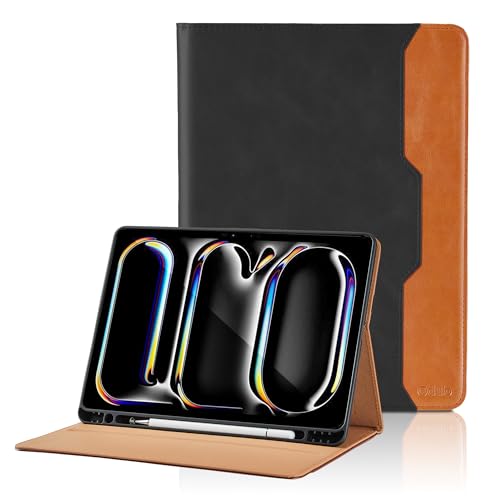Hülle für iPad Pro 11 Zoll Hülle M4 2024 PU Leder Schutzhülle mit Tasche und Stifthalter, Auto Schlaf/Aufwach Funktion Smart Cover mit Stand Funktion - Schwarz von Oduio