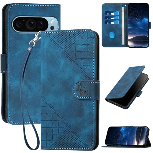 Oduio Handyhülle für Google Pixel 9 Pro/Google Pixel 9 Hülle Klapphülle Premium Lederhülle Geldbörse [Kartenfächer] Klappbar Flip Schutzhülle Wallet Case [Magnetverschluss] [Standfunktion] -Blau von Oduio