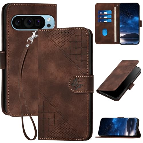 Oduio Handyhülle für Google Pixel 9 Pro/Google Pixel 9 Hülle Klapphülle Premium Lederhülle Geldbörse [Kartenfächer] Klappbar Flip Schutzhülle Wallet Case [Magnetverschluss] [Standfunktion] -Braun von Oduio