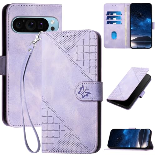 Oduio Handyhülle für Google Pixel 9 Pro/Google Pixel 9 Hülle Klapphülle Premium Lederhülle Geldbörse [Kartenfächer] Klappbar Flip Schutzhülle Wallet Case [Magnetverschluss] [Standfunktion] -Lila von Oduio