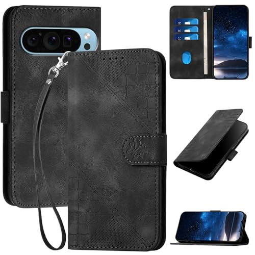 Oduio Handyhülle für Google Pixel 9 Pro/Google Pixel 9 Hülle Klapphülle Premium Lederhülle Geldbörse [Kartenfächer] Klappbar Flip Schutzhülle Wallet Case [Magnetverschluss] [Standfunktion] -Schwarz von Oduio