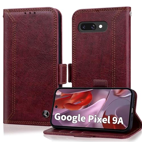 Handyhülle für Google Pixel 9a Hülle [RFID Schutz] Premium PU Leder Vintage Schutzhülle Double Stitch Business klapphülle Case Wallet Cover [Kartenfach] [Standfunktion] [Magnetverschluss] -Weinrot von Oduio