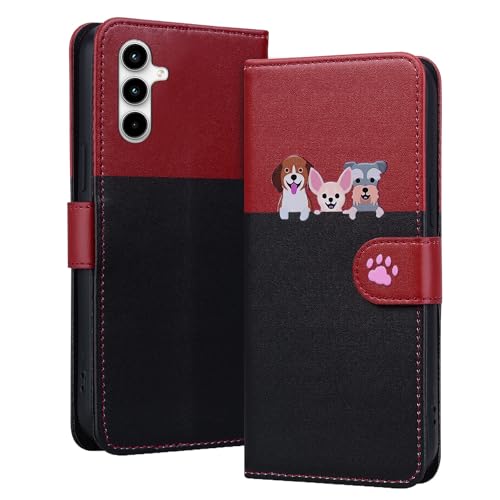 Oduio Handyhülle für Samsung Galaxy A15 Hülle Premium PU Leder Flip Case Klappbare Stoßfeste Magnetische mit Kartenfächern und Standfunktion Handytasche, Schwarz Katze von Oduio