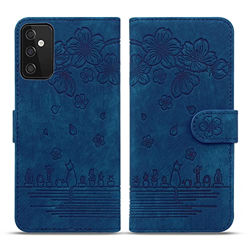 Oduio Handyhülle für Samsung Galaxy A34 5G Handytasche Leder Ständer Kartenfach Schutzhülle mit Magnetisch Klapphülle Case für Galaxy A34 5G Tasche, Blaue Katze von Oduio