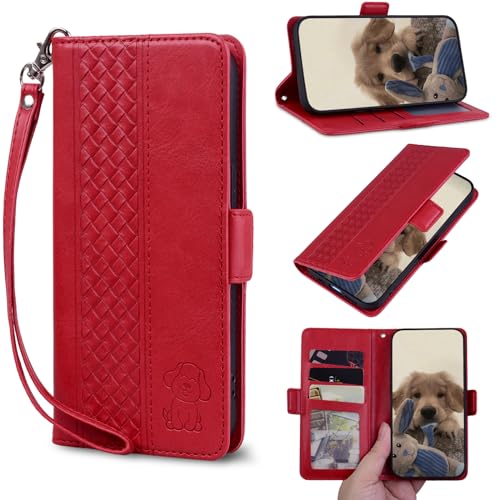 Oduio Handyhülle für Samsung Galaxy A34 5G Premium Lederhülle Klappbar Tasche [Standfunktion] [Magnetverschluss] mit Lanyard 360 Stoßfeste Case Schutzhülle für Samsung Galaxy A34 - Rot von Oduio