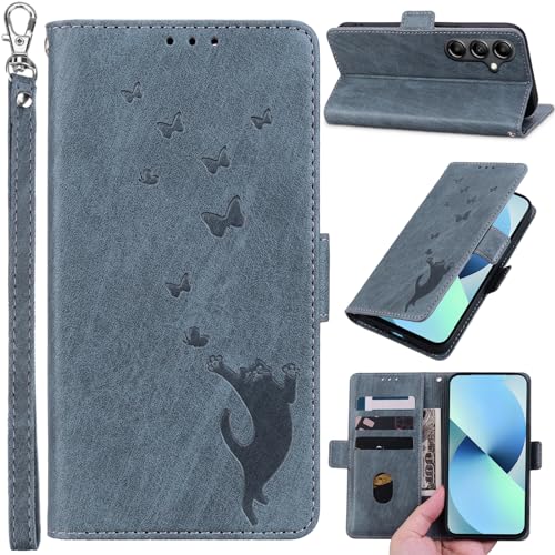 Oduio Handyhülle für Samsung Galaxy A34 5G Premium Lederhülle Klappbar Tasche Standfunktion mit Magnetverschluss Filp Case Schutzhülle für Samsung Galaxy A34 - Grau von Oduio