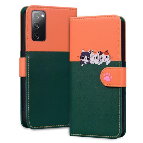 Oduio Handyhülle für Samsung Galaxy S20FE Hülle Premium PU Leder Flip Case Klappbare Stoßfeste Magnetische mit Kartenfächern und Standfunktion Handytasche, Dunkelgrau Katze von Oduio