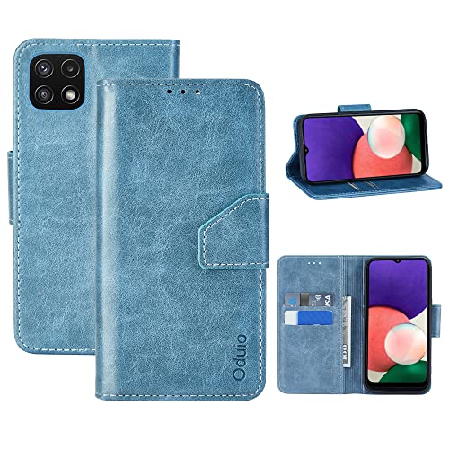 Oduio Handytasche für Samsung Galaxy A22 5G Flip Case mit Kartenfach Brieftasche Lederhülle und Standfunktion Handyhülle [RFID Schutz] [Magnetverschluss] [Stoßfeste ] - Blau von Oduio