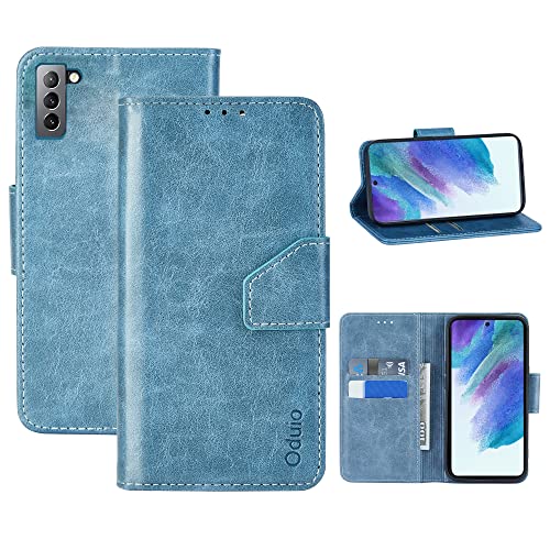 Oduio Handytasche für Samsung Galaxy S21FE 5G 2022 Flip Case mit Kartenfach Brieftasche Lederhülle und Standfunktion Handyhülle [RFID Schutz] [Magnetverschluss] [Stoßfeste ] - Blau von Oduio