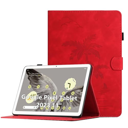 Oduio Hülle für Google Pixel Tablet 2023 11 Zoll Premium PU Leder Multi-Winkel Folio Schutzhülle mit Kartenschlitz und Auto Schlaf/Wach Funktion, Rot von Oduio
