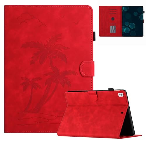 Oduio Hülle für iPad 9./8./7. Generation (2021/2020/2019), Premium PU Leder Multi-Winkel Folio Schutzhülle mit Kartenschlitz und Auto Schlaf/Wach Funktion für iPad 10,2 Zoll, Rot von Oduio