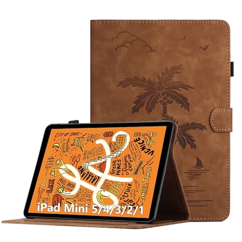 Oduio Hülle für iPad Mini 7.9 Zoll, iPad Mini 5/4/3/2/1, Premium PU Leder Multi-Winkel Folio Schutzhülle mit Kartenschlitz und Auto Schlaf/Wach Funktion, Braun von Oduio