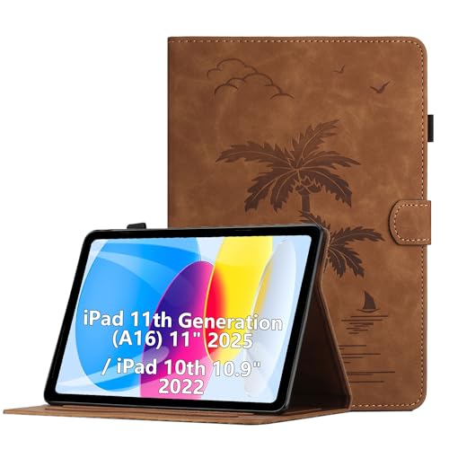 Oduio Hülle für iPad 11th Generation (A16) 11 Zoll 2025 / iPad 10th Generation 10, 9 Zoll 2022 Premium PU Leder Multi-Winkel Folio Schutzhülle mit Kartenschlitz und Auto Schlaf/Wach Funktion,Braun von Oduio
