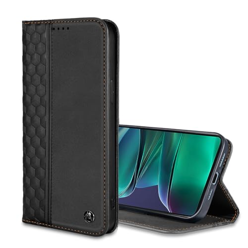 Schutzhülle für Motorola Moto G Stylus 5G 2025 17,7 cm (6,7 Zoll), PU-Leder, Klappetui mit Kartenfächern, starker Magnetverschluss, Ständer-Handyhülle, Schwarz von Oduio