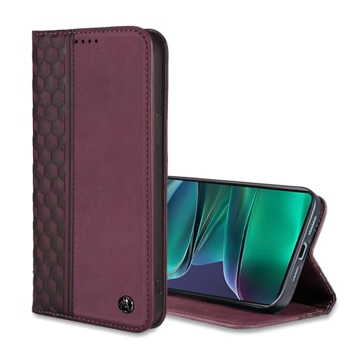 Schutzhülle für Motorola Moto G Stylus 5G 2025 17,7 cm (6,7 Zoll), PU-Leder, Klappetui mit Kartenfächern, starker Magnetverschluss, Standfunktion, Weinrot von Oduio