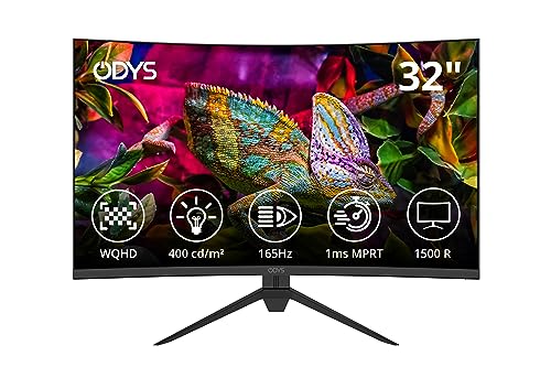 ODYS XP32 PRO 80cm (32") WQHD Curved Gaming Monitor (2.560 x 1.440 Pixel, 400 cd/m², 165 Hz, 1ms Reaktionszeit, AMD Free Sync, NVIDIA G-Sync kompatibel, HDMI, Display Port, 3,5mm Audio) von Odys