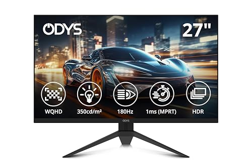 ODYS i27-Q-180 - 27 Zoll Gaming Monitor (69 cm Bildschirm, WQHD, 2.560x1.440 Pixel, 180 Hz, 1ms Reaktionszeit (MPRT), Fast IPS Panel, FreeSync, HDMI, Display Port, 3,5mm Kopfhöreranschluss) von Odys