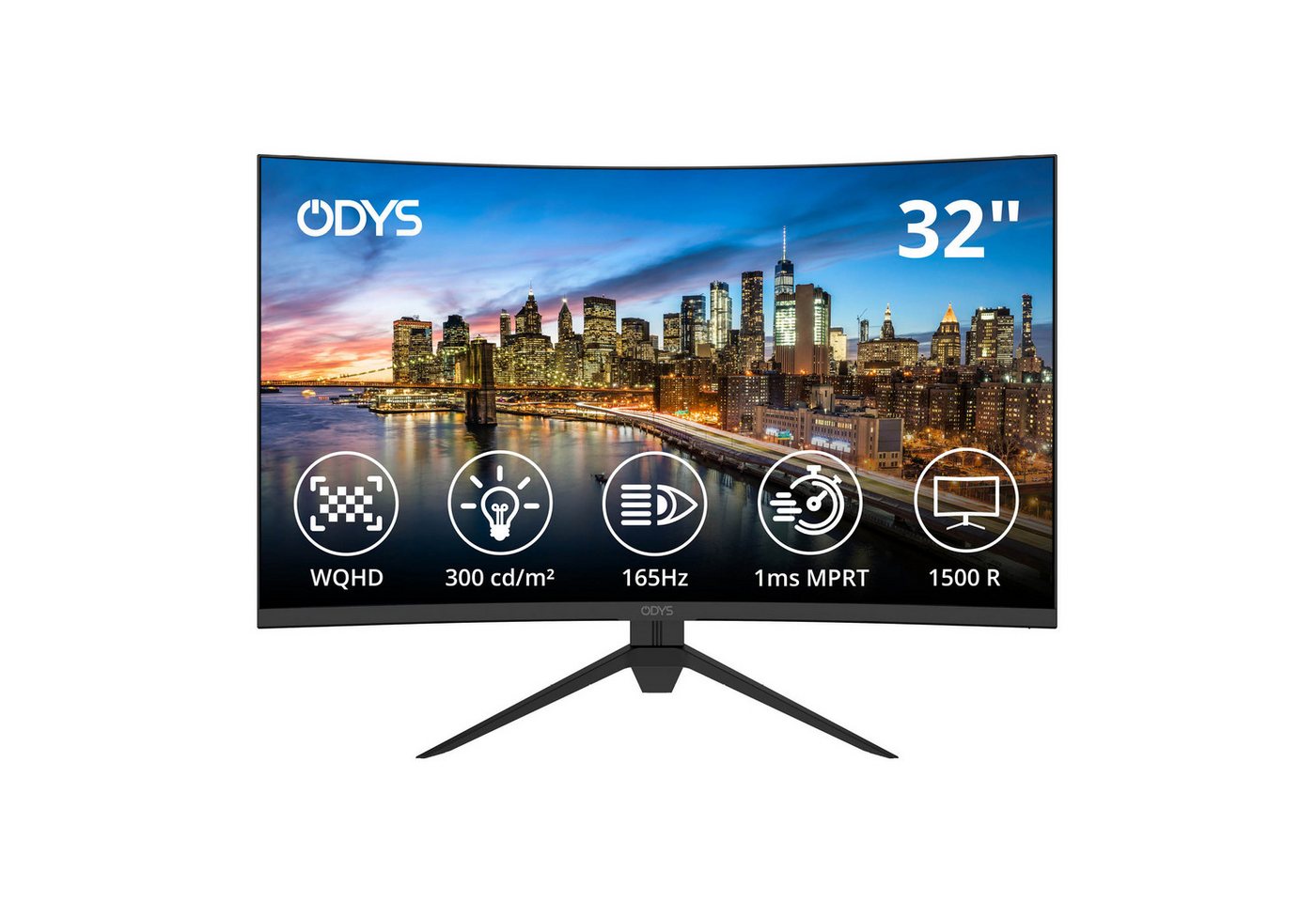 Odys XP32 (32 Zoll) Curved Monitor WQHD LED-Monitor (2.560 x 1.440 px, WQHD, 1 ms Reaktionszeit, 165 Hz, VA, LED, Adaptive-Sync) von Odys