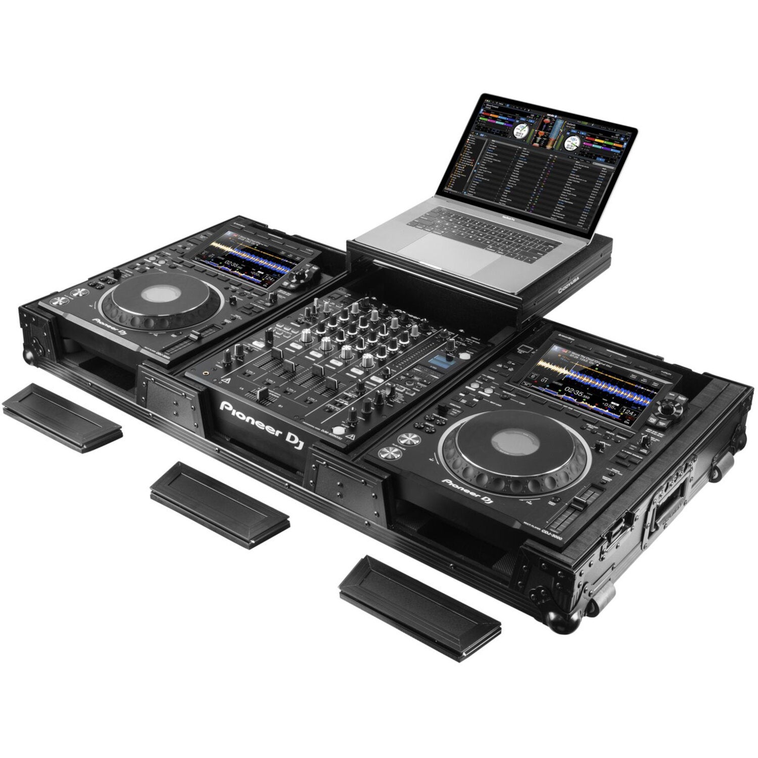 Odyssey FZGS12CDJWXD2BL Flight Case for 12" DJ Mixer + Two Tabletop Media Players von Odyssey