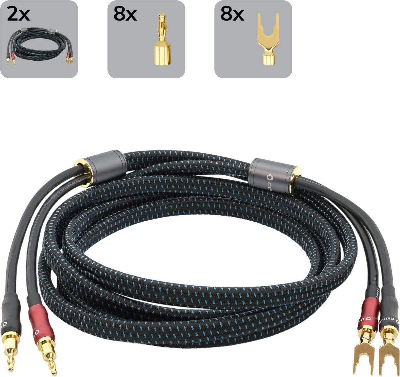 Oehlbach Transform Dual-Plug Exzellent Lautsprecherkabel Set Banana/Kabelschuh Audio-Kabel, 2 x Bananen Stecker, 2 x Kabelschuh, 2 x Bananen Stecker, 2 x Kabelschuh (200 cm) von Oehlbach