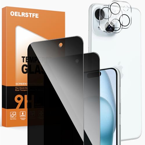 Oelrstfe 2 Stück Sichtschutz Schutzfolie für iPhone 15 mit 2 Kameraschutz,Privacy Privatsphäre Anti-Spy Displayschutzfolie Displayschutz 9H Härte Bläschenfrei Kratzfest Blickschutzfolie Oelrstfe 2 Stück Sichtschutz Schutzfolie für iPhone 15 mit 2 Kameraschutz,Privacy Privatsphäre Anti-Spy Displayschutzfolie Displayschutz 9H Härte Bläschenfrei Kratzfest Blickschutzfolie von Oelrstfe