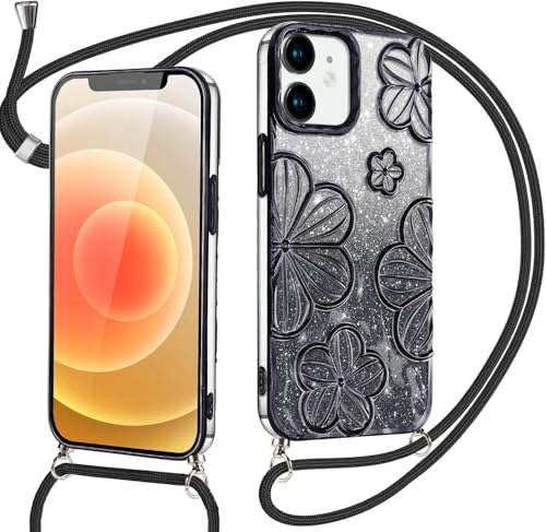Oelrstfe Handykette Glitzer Hülle für iPhone 12/12 Pro mit Band, Bling Handyhülle mit Kette & 3D-Blumenmuster, TPU Bumper Stoßfeste Case mit Kordel zum Umhängen für Frauen und Mädchen, Schwarz Oelrstfe Handykette Glitzer Hülle für iPhone 12/12 Pro mit Band, Bling Handyhülle mit Kette & 3D-Blumenmuster, TPU Bumper Stoßfeste Case mit Kordel zum Umhängen für Frauen und Mädchen, Schwarz von Oelrstfe