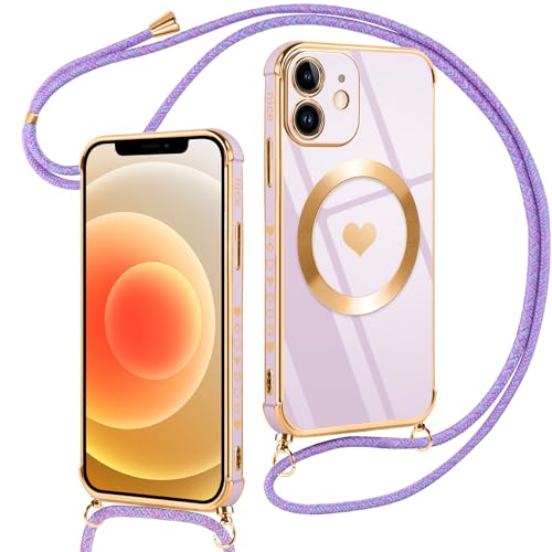 Oelrstfe Handykette Handyhülle für iPhone 12 Hülle Magnetisch mit Band kompatibel mit Magsafe, Dünn TPU Silikon Herz Case mit Kordel zum Umhängen Abnehmbar Kratzfeste Stoßfest Schutzhülle, Violett Oelrstfe Handykette Handyhülle für iPhone 12 Hülle Magnetisch mit Band kompatibel mit Magsafe, Dünn TPU Silikon Herz Case mit Kordel zum Umhängen Abnehmbar Kratzfeste Stoßfest Schutzhülle, Violett von Oelrstfe