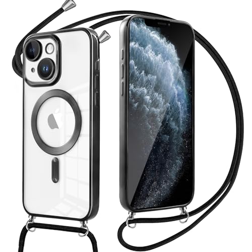 Oelrstfe Handykette Handyhülle für iPhone 14 Hülle Magnetisch mit Band 6,1", Durchsichtig Ultra Dünn TPU Silikon Case mit Kordel zum Umhängen Abnehmbar Kratzfeste Stoßfest Schutzhülle, Schwarz Oelrstfe Handykette Handyhülle für iPhone 14 Hülle Magnetisch mit Band 6,1", Durchsichtig Ultra Dünn TPU Silikon Case mit Kordel zum Umhängen Abnehmbar Kratzfeste Stoßfest Schutzhülle, Schwarz von Oelrstfe