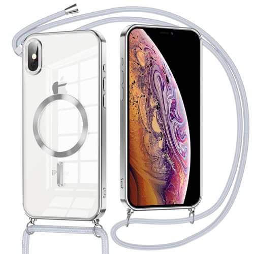 Oelrstfe Handykette Handyhülle für iPhone XS/X Hülle Case mit Band, Compatibile con MagSafe Durchsichtig Dünn TPU Silikon Case mit Kordel zum Umhängen Abnehmbar Kratzfeste Stoßfest Schutzhülle, Silber Oelrstfe Handykette Handyhülle für iPhone XS/X Hülle Case mit Band, Compatibile con MagSafe Durchsichtig Dünn TPU Silikon Case mit Kordel zum Umhängen Abnehmbar Kratzfeste Stoßfest Schutzhülle, Silber von Oelrstfe