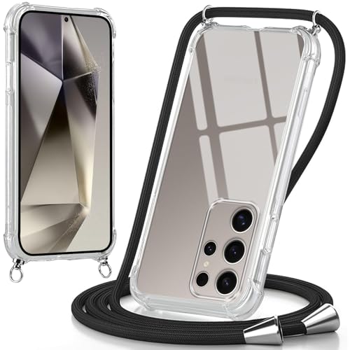 Oelrstfe Handykette Hülle mit Band für Samsung Galaxy S24 Ultra, Handyband zum Umhängen Handy Umhängeband Transparent TPU Stoßfest Silikon Handyhülle mit Kette für Samsung S24 Ultra, Schwarz von Oelrstfe