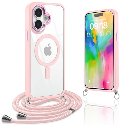 Oelrstfe Handykette für iPhone 16 Hülle mit Band Handyhülle für zum Umhängen Silikon Transparent Stoßfest Schutzhülle mit Kordel Necklace Kette Magnetisch Case für iPhone 16,Rosa Oelrstfe Handykette für iPhone 16 Hülle mit Band Handyhülle für zum Umhängen Silikon Transparent Stoßfest Schutzhülle mit Kordel Necklace Kette Magnetisch Case für iPhone 16,Rosa von Oelrstfe