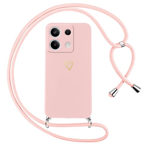 Oelrstfe Handykette für Xiaomi Redmi Note 13 5G (Nicht für 4G) Hülle mit Band Herz Motiv Handyhülle für zum Umhängen Silikon Stoßfest Ultra Dünn Weich Schutzhülle mit Kordel Necklace Kette Case,Rosa von Oelrstfe