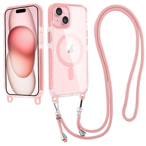 Oelrstfe Handykette für iPhone 15 Hülle mit Band, Kompatibel mit Magsafe, Transparent Silikon TPU Stoßfest Schutzhülle mit Kordel zum Umhängen für iPhone 15 mit Lanyard, Rosa Oelrstfe Handykette für iPhone 15 Hülle mit Band, Kompatibel mit Magsafe, Transparent Silikon TPU Stoßfest Schutzhülle mit Kordel zum Umhängen für iPhone 15 mit Lanyard, Rosa von Oelrstfe