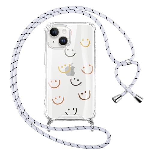 Oelrstfe Handykette für iPhone 15 Hülle mit Band,Smiley Motiv Transparent Silikon Handyhülle mit Kette Kordel zum Umhängen Stoßfest Kratzfest Anti-Vergilbung Glitzer Schutzhülle,Weiß Oelrstfe Handykette für iPhone 15 Hülle mit Band,Smiley Motiv Transparent Silikon Handyhülle mit Kette Kordel zum Umhängen Stoßfest Kratzfest Anti-Vergilbung Glitzer Schutzhülle,Weiß von Oelrstfe