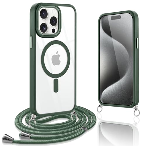 Oelrstfe Handykette für iPhone 15 Pro Hülle mit Band Handyhülle für zum Umhängen Silikon Transparent Stoßfest Schutzhülle mit Kordel Necklace Kette Magnetisch Case,Grün Oelrstfe Handykette für iPhone 15 Pro Hülle mit Band Handyhülle für zum Umhängen Silikon Transparent Stoßfest Schutzhülle mit Kordel Necklace Kette Magnetisch Case,Grün von Oelrstfe