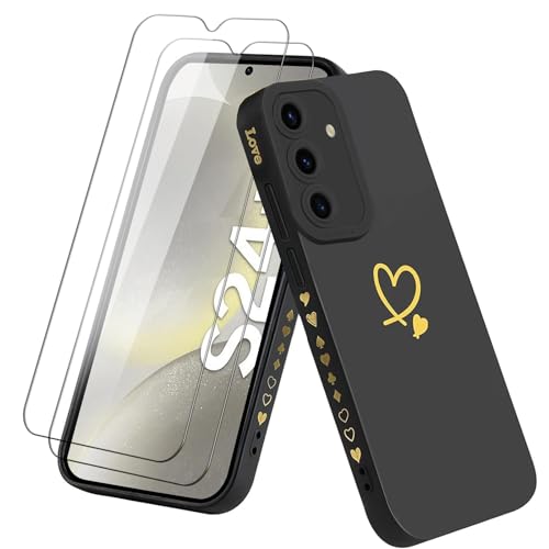 Oelrstfe Hülle für Samsung Galaxy S24 Plus mit 2 Schutzfolie Handyhülle mit Herz Motiv Muster Mädchen Weiches Dünne Silikon Stoßfest Kratzfeste Schutzhülle, Case für Samsung Galaxy S24 Plus, Schwarz von Oelrstfe