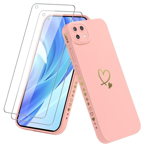 Oelrstfe Hülle für Xiaomi 11 Lite 5G NE/Mi 11 Lite 4G/5G mit 2 Schutzfolie Handyhülle mit Herz Motiv Muster Mädchen Weiches Dünne Silikon TPU Stoßfest Kratzfeste Schutzhülle, Rosa von Oelrstfe