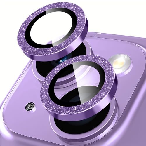 Oelrstfe Kamera Schutz für iPhone 15/15 Plus Kameraschutz,Kratzfest 9H Härte HD Linsenschutz Schutzfolie,Kamera Displayschutz Schutzglas Ultra-Transparent Glitzer Linse Displayschutzfolie,Lila von Oelrstfe