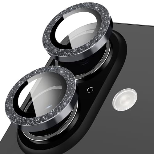 Oelrstfe Kamera Schutz für iPhone 16/16 Plus Kameraschutz,Kratzfest 9H Härte HD Linsenschutz Schutzfolie,Kamera Displayschutz Schutzglas Ultra-Transparent Glitzer Linse Displayschutzfolie,Schwarz von Oelrstfe
