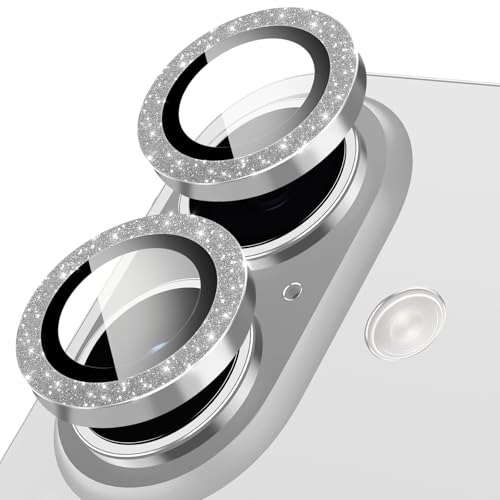 Oelrstfe Kamera Schutz für iPhone 16/16 Plus Kameraschutz,Kratzfest 9H Härte HD Linsenschutz Schutzfolie,Kamera Displayschutz Schutzglas Ultra-Transparent Glitzer Linse Displayschutzfolie,Silber von Oelrstfe