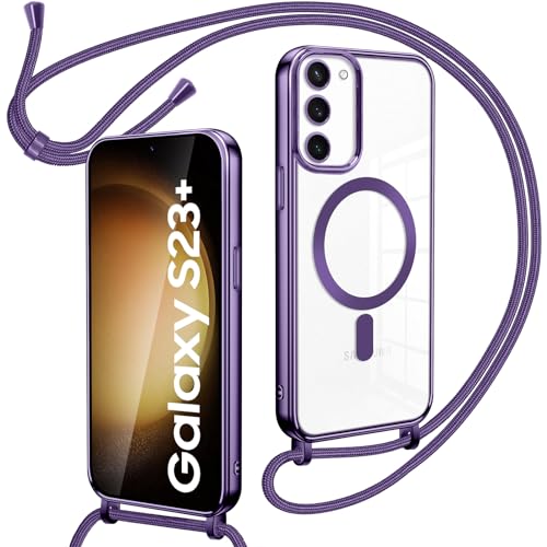 Oelrstfe Magnetische Handykette mit Band für Samsung Galaxy S23 Plus 5G Hülle,Necklace HandyHülle Transparente zum Umhängen mit justierbarer und Abnehmbarer Kette,Crossbody Magnet Clear Cover,Violett von Oelrstfe