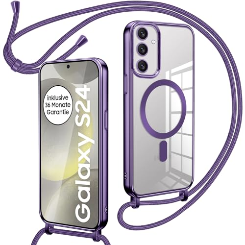 Oelrstfe Magnetische Handykette mit Band für Samsung Galaxy S24 Hülle - Necklace HandyHülle Transparente zum Umhängen mit justierbarer und Abnehmbarer Kette, Crossbody Magnet Clear Cover - Violett von Oelrstfe
