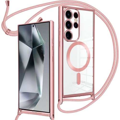 Oelrstfe Magnetische Handykette mit Band für Samsung Galaxy S24 Ultra Hülle,Necklace HandyHülle Transparente zum Umhängen mit justierbarer und Abnehmbarer Kette,Crossbody Magnet Clear Cover,Rose-Gold Oelrstfe Magnetische Handykette mit Band für Samsung Galaxy S24 Ultra Hülle,Necklace HandyHülle Transparente zum Umhängen mit justierbarer und Abnehmbarer Kette,Crossbody Magnet Clear Cover,Rose-Gold von Oelrstfe