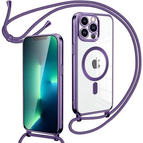 Oelrstfe Magnetische Handykette mit Band für iPhone 13 Pro Hülle - Necklace HandyHülle Transparente zum Umhängen mit justierbarer und Abnehmbarer Kette, Crossbody Magnet Clear Cover - Violett Oelrstfe Magnetische Handykette mit Band für iPhone 13 Pro Hülle - Necklace HandyHülle Transparente zum Umhängen mit justierbarer und Abnehmbarer Kette, Crossbody Magnet Clear Cover - Violett von Oelrstfe