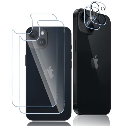 Oelrstfe Rückseite Schutzfolie für iPhone 15 Plus mit Kameraschutz [2+2 Stück,9H Härte Zurück Hinten Displayschutzfolie,Bläschenfrei Kratzfest Ultra-Transparent Back Displayschutz,Backcover Schutzglas von Oelrstfe